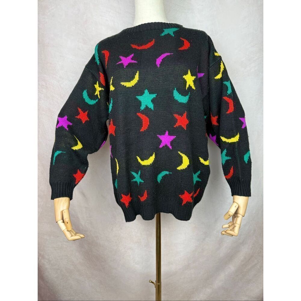 Vintage Celestial Sweater 1980s Moon Stars Size Medium